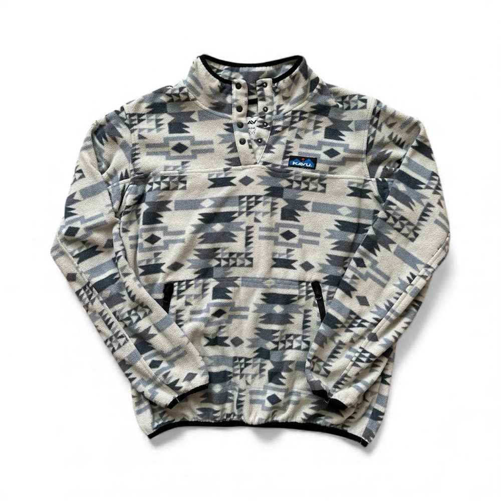 KAVU Cavanaugh Women’s Fleece Pullover – Gray Aztec Southwest Pattern Lg